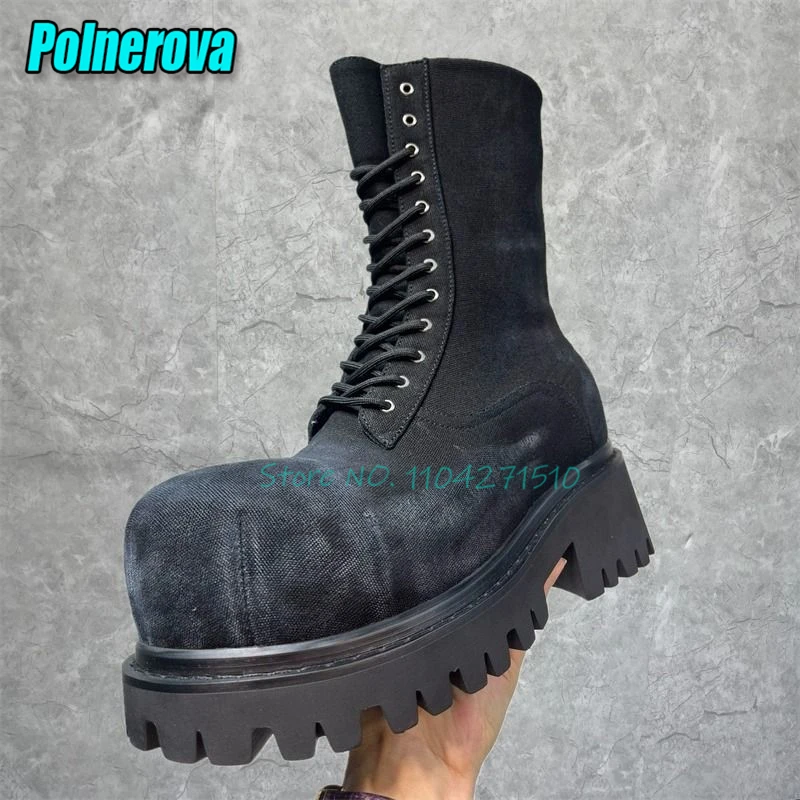 

Осенне-зимние трендовые мужские высокие ботинки на толстой подошве в британском стиле с большим круглым носком, увеличивающие рост, женские ботинки челси на шнуровке