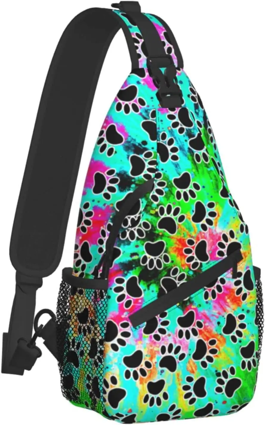 Rainbow Dog Paw Print Chest Bags Crossbody Sling Backpack Travel Hiking Daypack Crossbody Shoulder Bag For Women Men