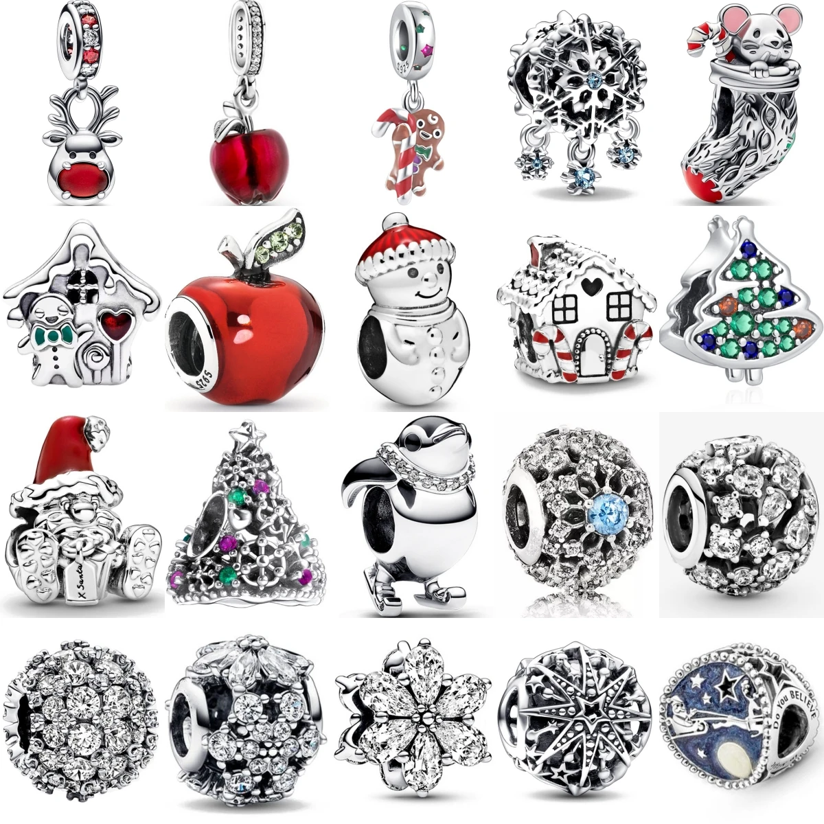 Christmas Tree Apple Santa Claus Charms Fit Pandora 925 Original Charm Bracelet Women 925 Silver Beads DIY Jewelry Gift 2024 New