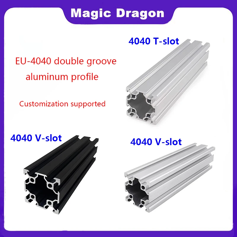 1PCS Black 4040 Double Slot V-slot Anodic Oxidation 4040V Aluminum Extrusion Profile for CNC 3D Printers Length 100-1000mm 40X40