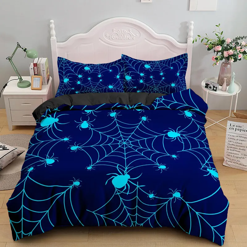 

Scary Spider Bedding Set Queen Size Soft 3D Print Duvet Cover Set Halloween Theme Comforter Cover With Pillowcases Bedroom Decor