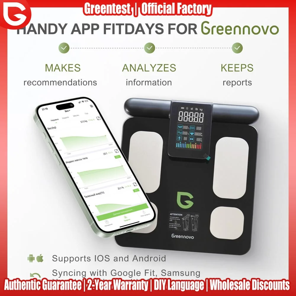 Smart 8 Electrode Body Composition Scale 29 Body Metrics App Sync BMI Body Fat Muscle Mass Analyzer Type-C Rechargeable