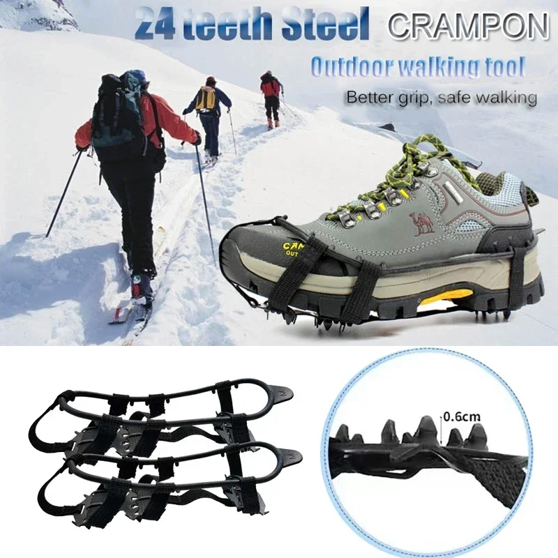 Outdoor 24 Teeth Ice Claw Non-slip Shoe Covers Snow Mud Ice Grip Winter Ice Climbing Walking Shoes Spikes Shoe Chain