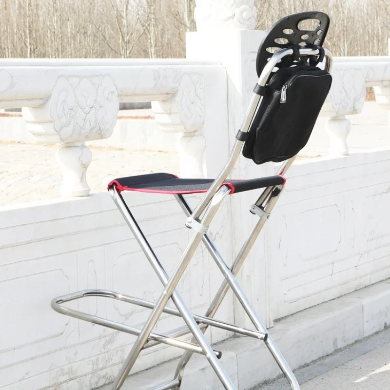 Stainless Steel Bridge Angling Chair - Foldable High Stool with Oxford Cloth Cushion, Outdoor Fishing Tackle Tool