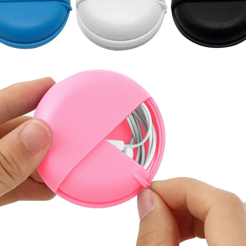 Round Earphone Wire Box Organizer Data Line Cables Storage Case Plastic Container Jewelry Headphone Protect with Rotating Cover