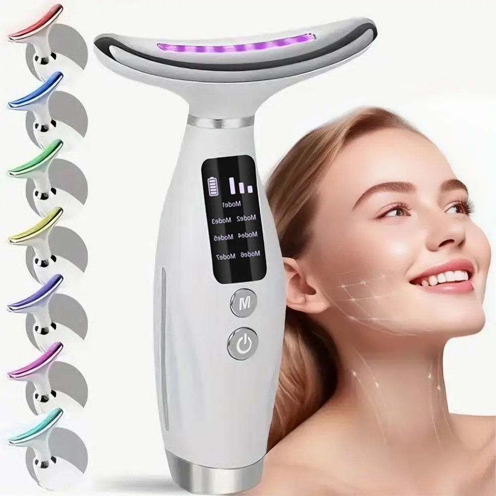Masseur de visage et de cou à Photon LED 7 en 1, appareil de beauté du visage à microcourant, outil de soins de la peau pour soulever et resserrer la peau affaissée