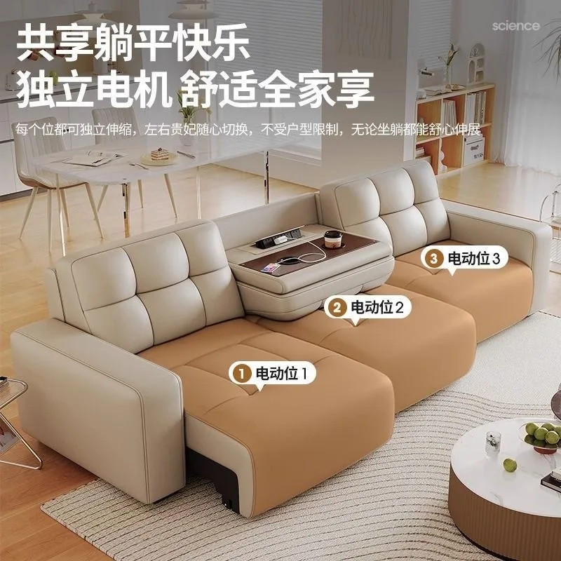 Minimalist electric sofa first layer cowhide multi-functional coffee table space capsule leather sofa