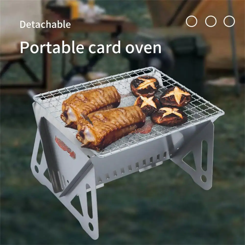 Portable Card Oven Outdoor Folding Card Furnace Stainless Steel Incinerator Barbecue Stove Charcoal Wood Stove Camping Supplies