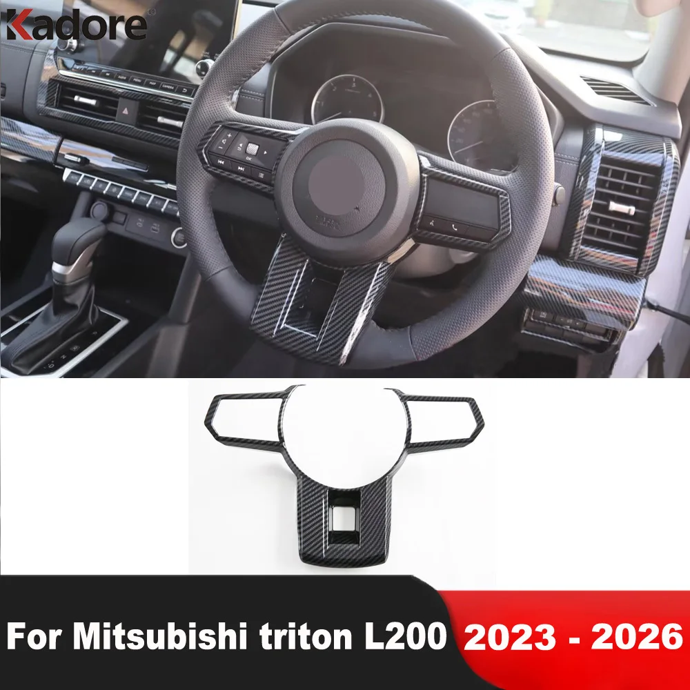 

For Mitsubishi triton L200 2023 2024 2025 2026 Carbon Fiber Car Steering Wheel Panel Cover Trim Interior Mouldings Accessories