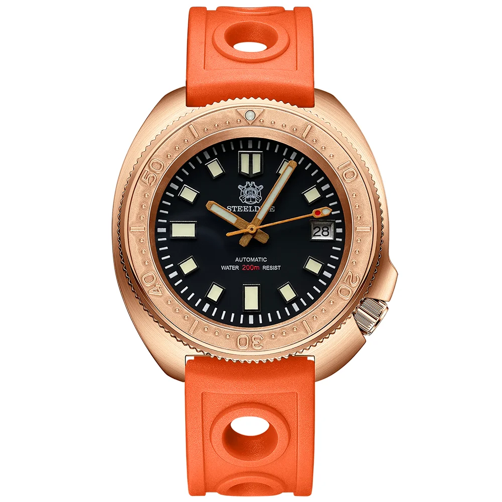 STEELDIVE Men Bronze Dive Watch 200M Water Resistant Ceramic Bronze Bezel Automatic Movement Wristwatch