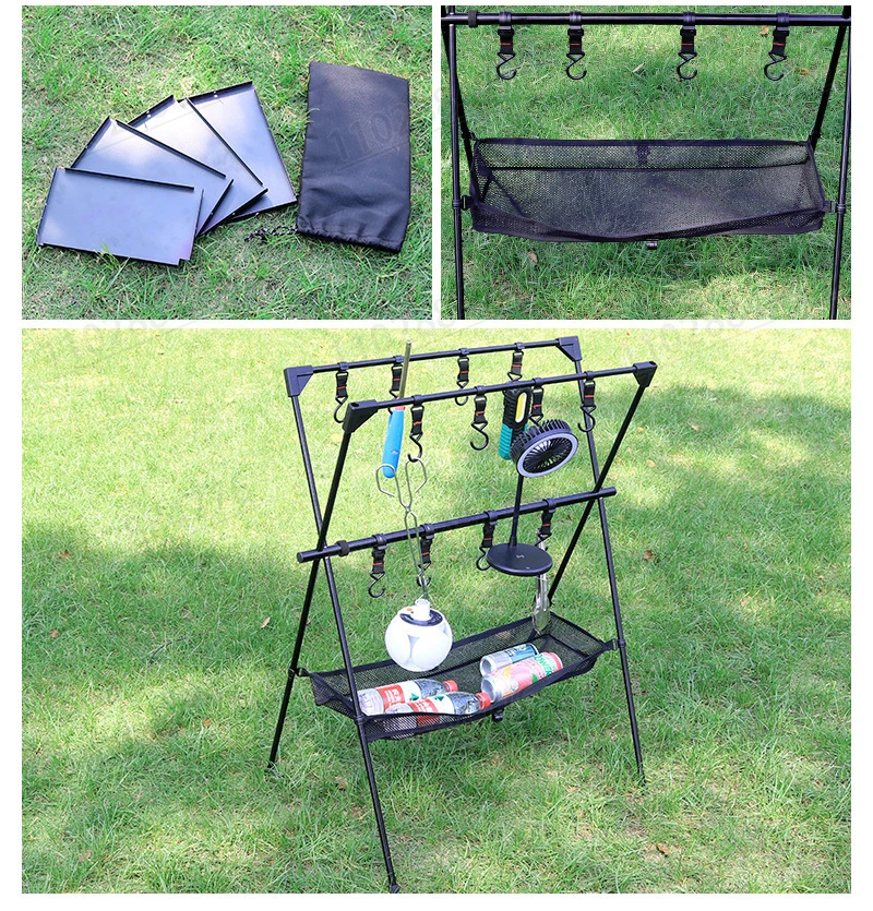 Outdoor Triangle Storage Rack Aluminum Camping Hanging Rack Portable Storage Rack Foldable Clothes Drying Rack