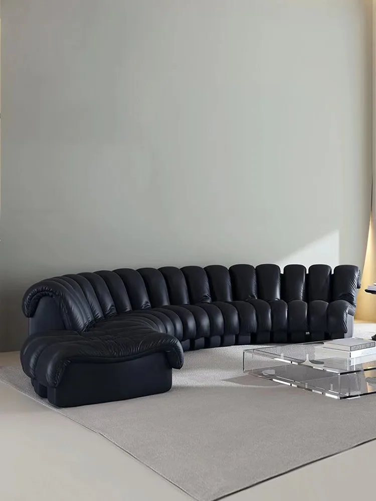 

Curved leather sofa serpentine villa living room module