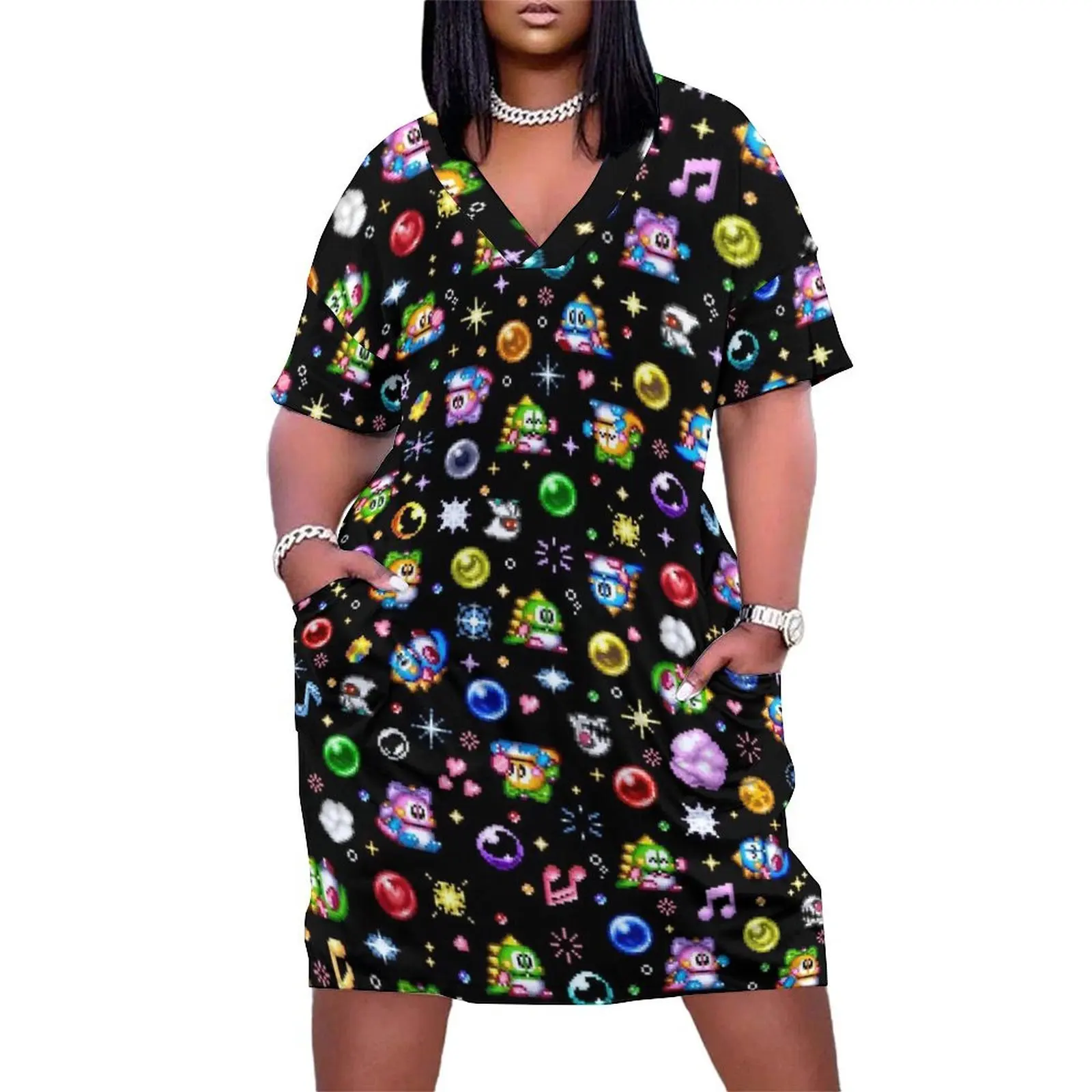 

Bubble Bobble - Black Loose Pocket Dress dress for women Dress for pregnant women