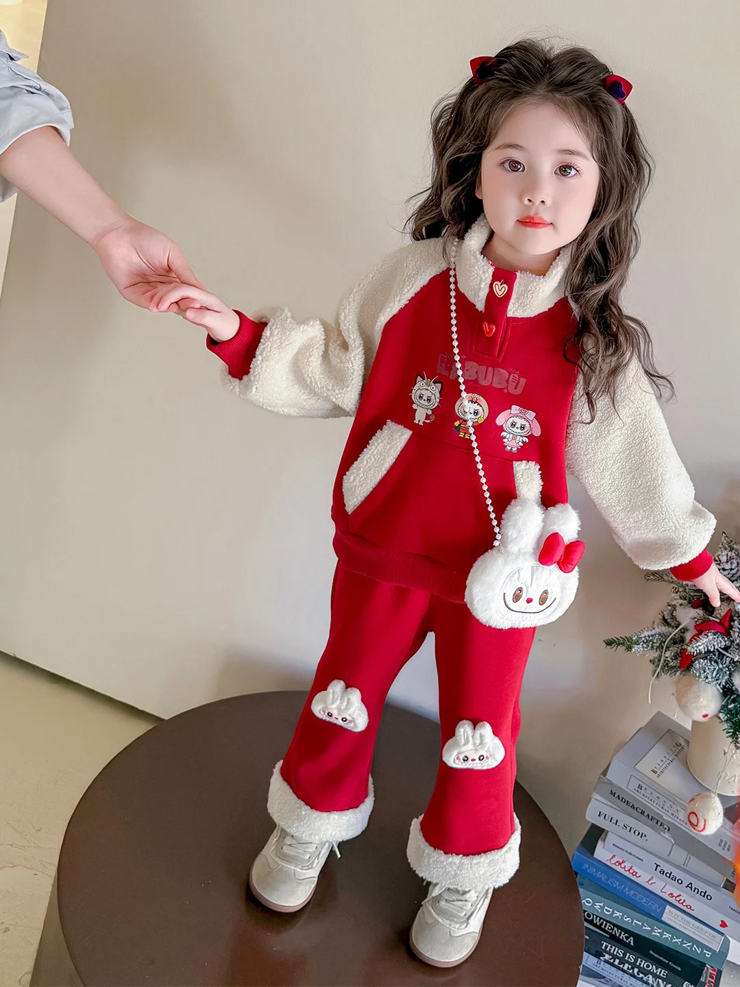 

Утепленный комплект для девочек: брюки прямого кроя и теплый свитшот, модный зимний новый набор для малышек