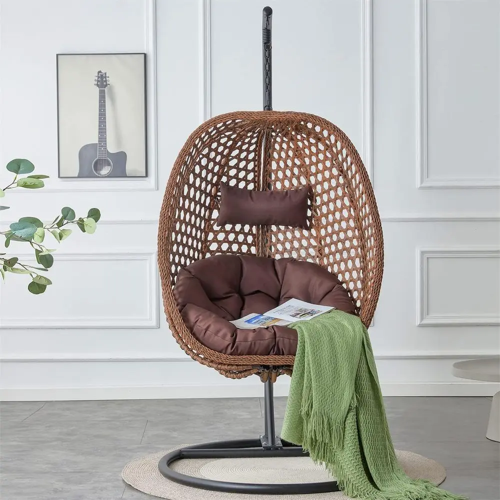 

Egg Swing Chair with Stand Rattan Hanging Egg Chair with Cushions and Pillow Relaxing Chair oldable Basket & Metal Stand Indoor