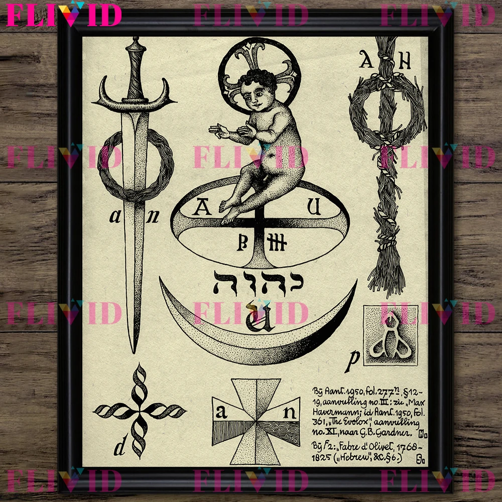 Wizard,Alchemist,Pentagram,Mysterious Rune Wall Art Canvas Print Demons And Black Magic Art Vintage Poster Print Home Decoration