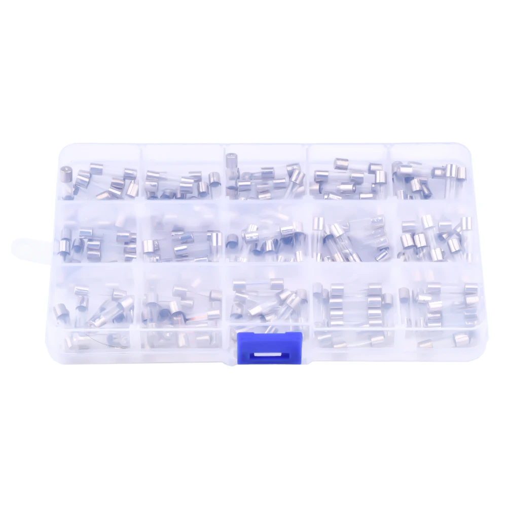 15Kinds 150pcs 5*20 Fast-blow Glass Tube Fuses Car Glass Tube Fuses Assorted Kit 5X20 with Box Fusiveis 0.1A-30A Household Fuses