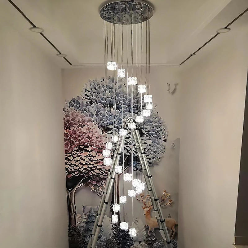 Square Crystal Modern Led Chandelier for Living Room Home Decoration Luxury Loft Hanging Lamp Kitchen Light Bedroom Lighting