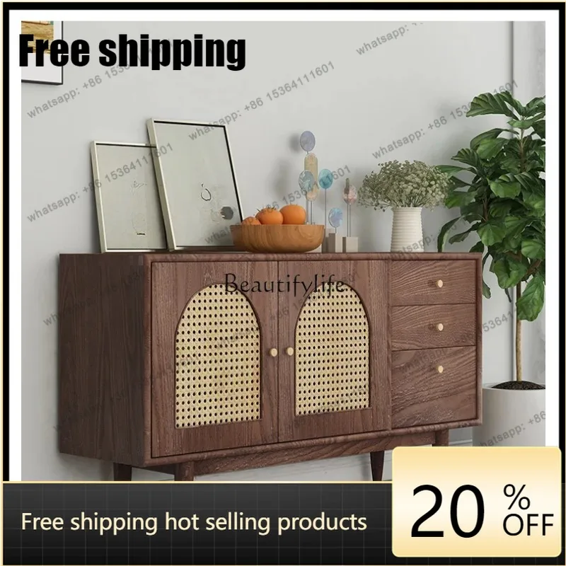 XX Japanese-style Rattan Dining Side Cabinet Nordic Solid Wood Modern Simple Living Room Storage Storage Cabinet
