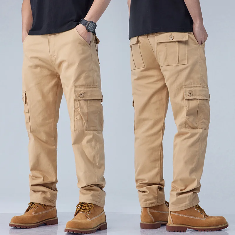 Men's Cargo Pants Multi-Pocket Overalls Solid Color Work Wear Casual Pant Wide Army Green Dark Gray Trousers Male