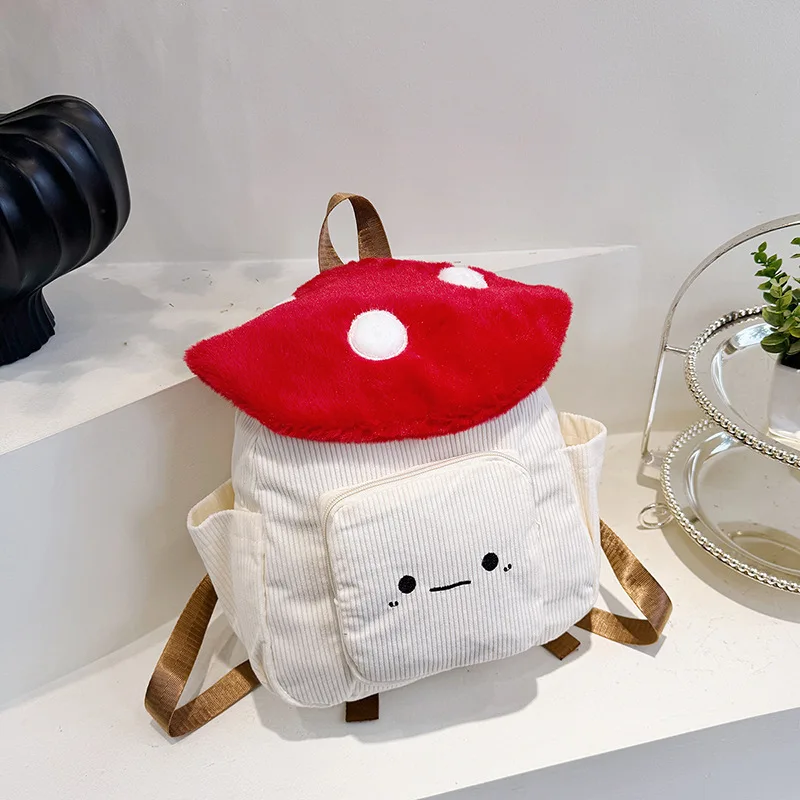1PCS  Embroidery Corduroy Backpack Multi Side Pockets Fashion Casual School Bag For Teen Girls Travel Daily Storage Rucksack