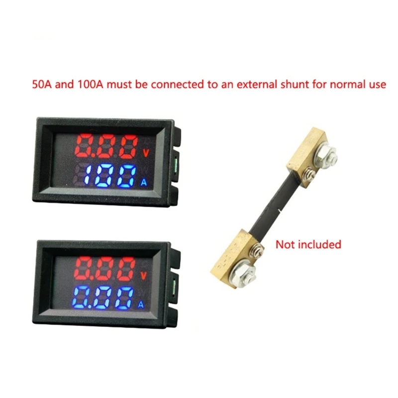 Digital Ammeter Voltmeter 10A/50A/100A LED VoltMeter Voltage Current Power Meter Blue+Red LED Amp Dual Digital Volt Amp Meter Ga