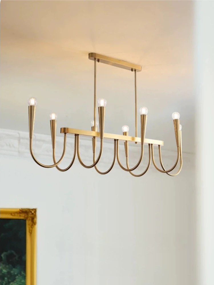 French American style all copper candle pendant light, dining table island, table long bar, straight shaped lighting fixture