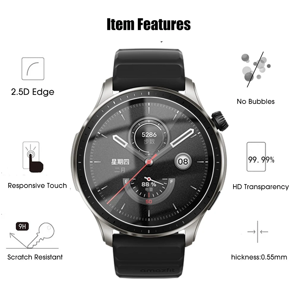 Tempered Glass Film For Amazfit GTR 4 Screen Protector Anti-scratch Shockproof HD Glass Protective Film For Huami Amazfit GTR 4