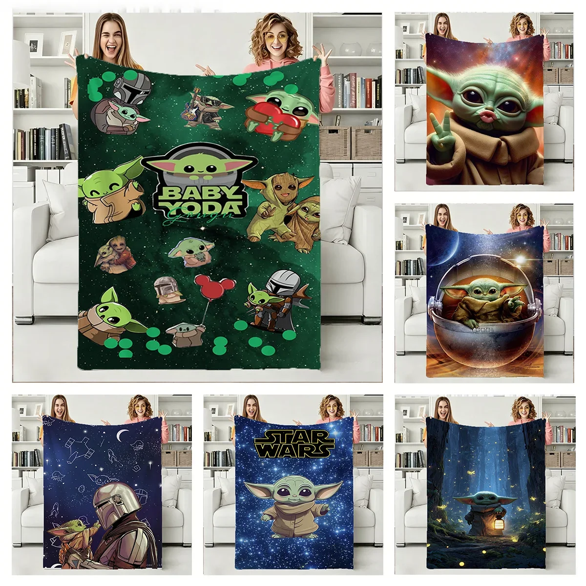 3D Die bezaubernde Yoda-Flanelldecke, weiche Kuscheldecke, Kunstdecke für Heimdekoration, Schlafzimmer, Bett, Sofa, Picknickdecke, Kindergeschenke