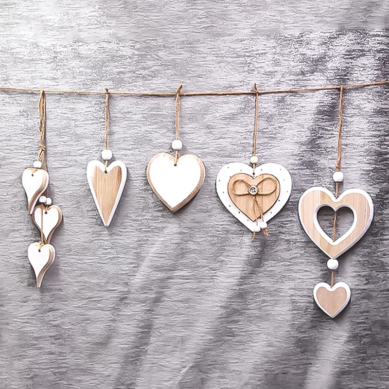 Vintage Retro Hanging Heart Ornament Wooden Pendant Wall Hanging Accessories Wood Love For Home Wedding Party Decoration