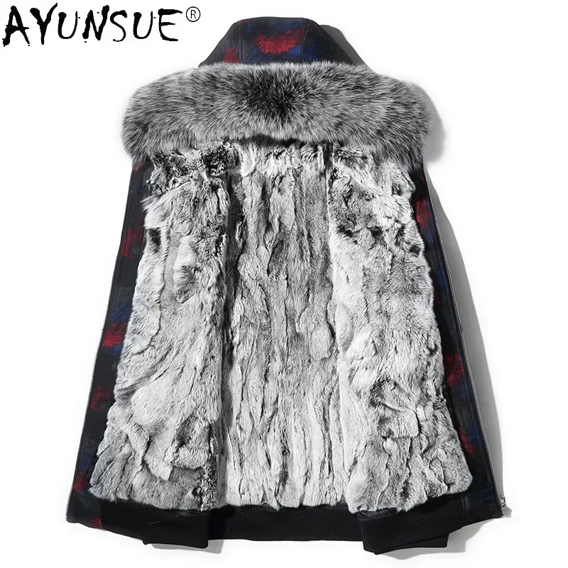 AYUNSUE Real Fur Parka Men Clothing New Autumn Winter Detachable Rex Rabbit Fur Liner Fur Coat Hooded Fur Jackets Fox Fur Collar