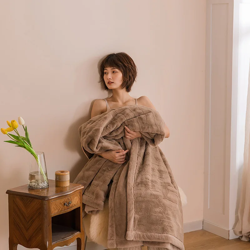 

Новое двухслойное утолщенное одеяло из кроличьего меха с цветочным узором, однотонное, зимнее, мягкое, уютное, теплое покрывало для кровати.