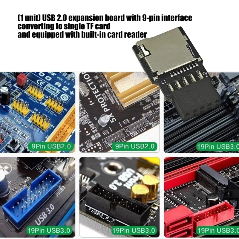 Y1UB 9Pin USB2.0 To Single TF Memory Card Adapters For Data Transfer Expansion