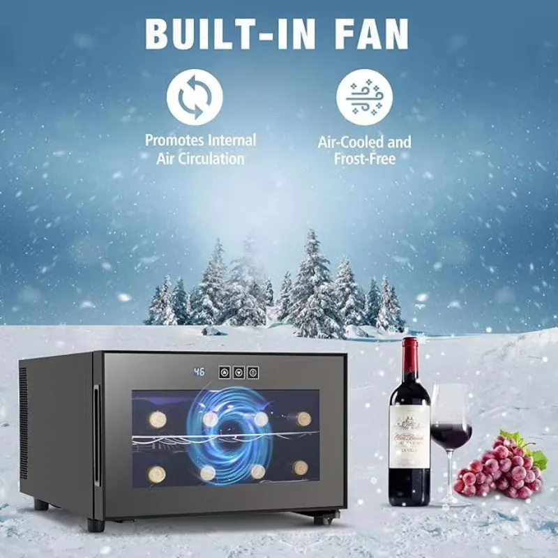8 bottles of wine Small countertop wine cooler with digital temperature control 46-66 ° F Mini freestanding wine cellar glass