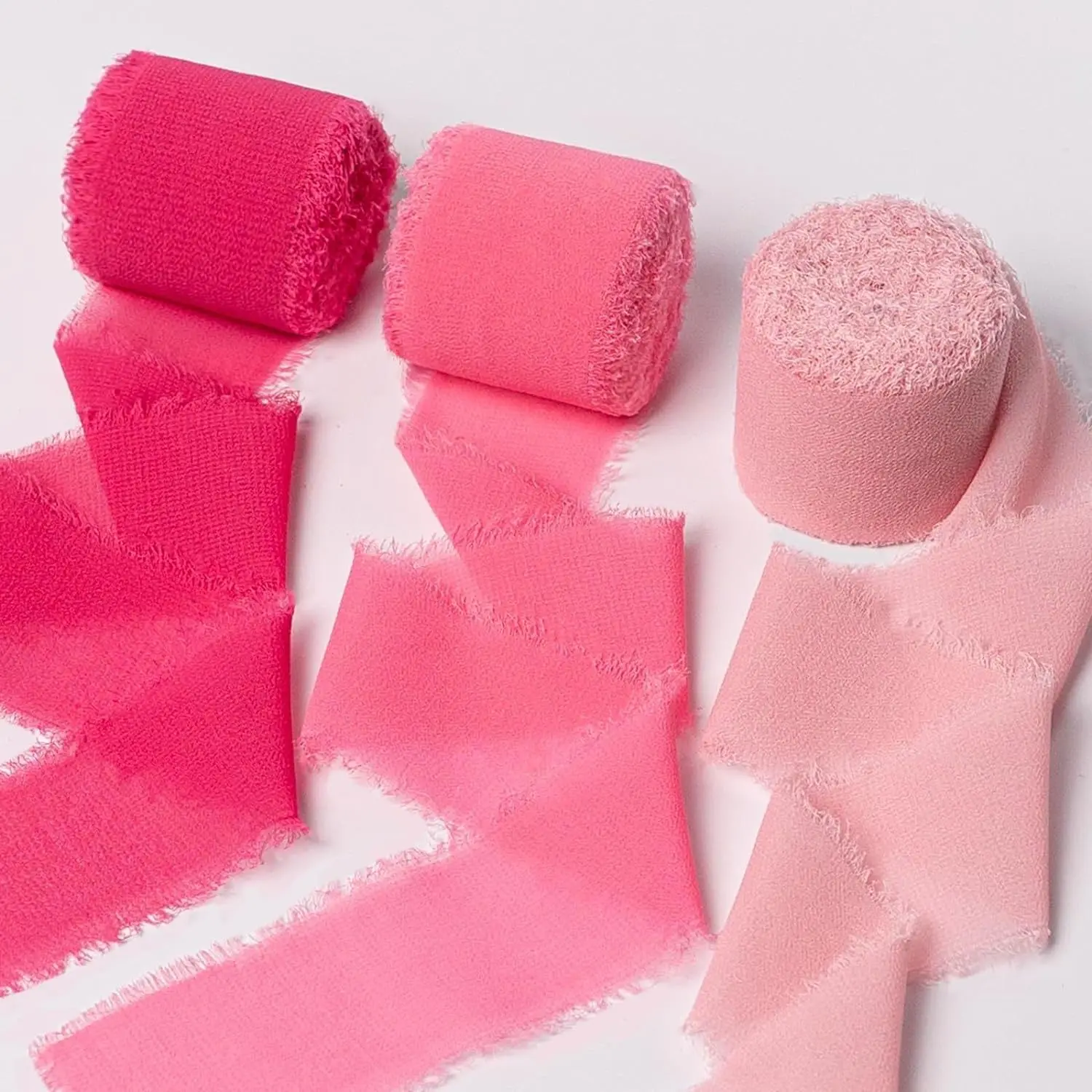 Mix 3 Rollen 5 m handgefertigtes Fransen-Chiffon-Seidenband aus Gaze, weiße und grüne Bänder, Set für Hochzeitsgeschenke, Verpackung von DIY-Dekorationen – Detail 3