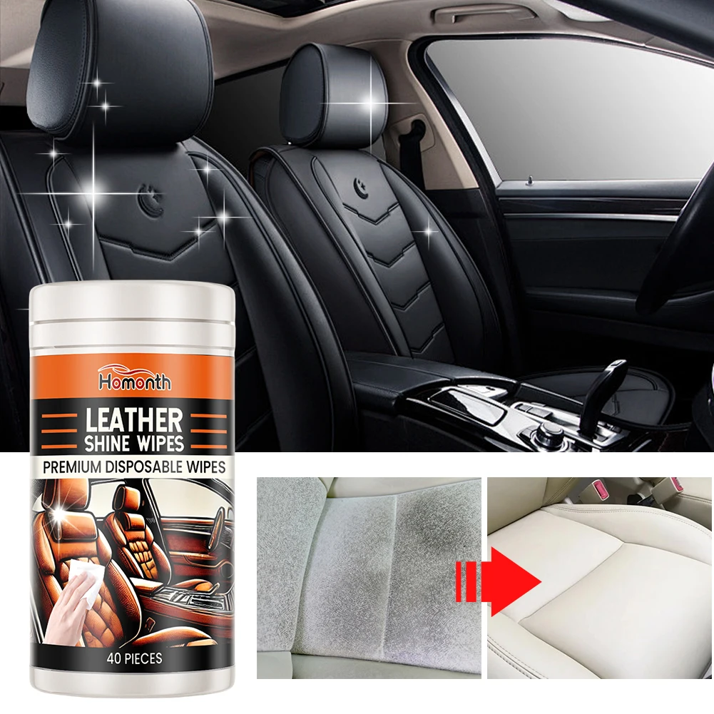 40PCS Leather Cleaner Wipes Disposable Car Interior Cleaning Wet Wipes Sofa Leather Refurbished Steering Cleaning for Seat Shoes