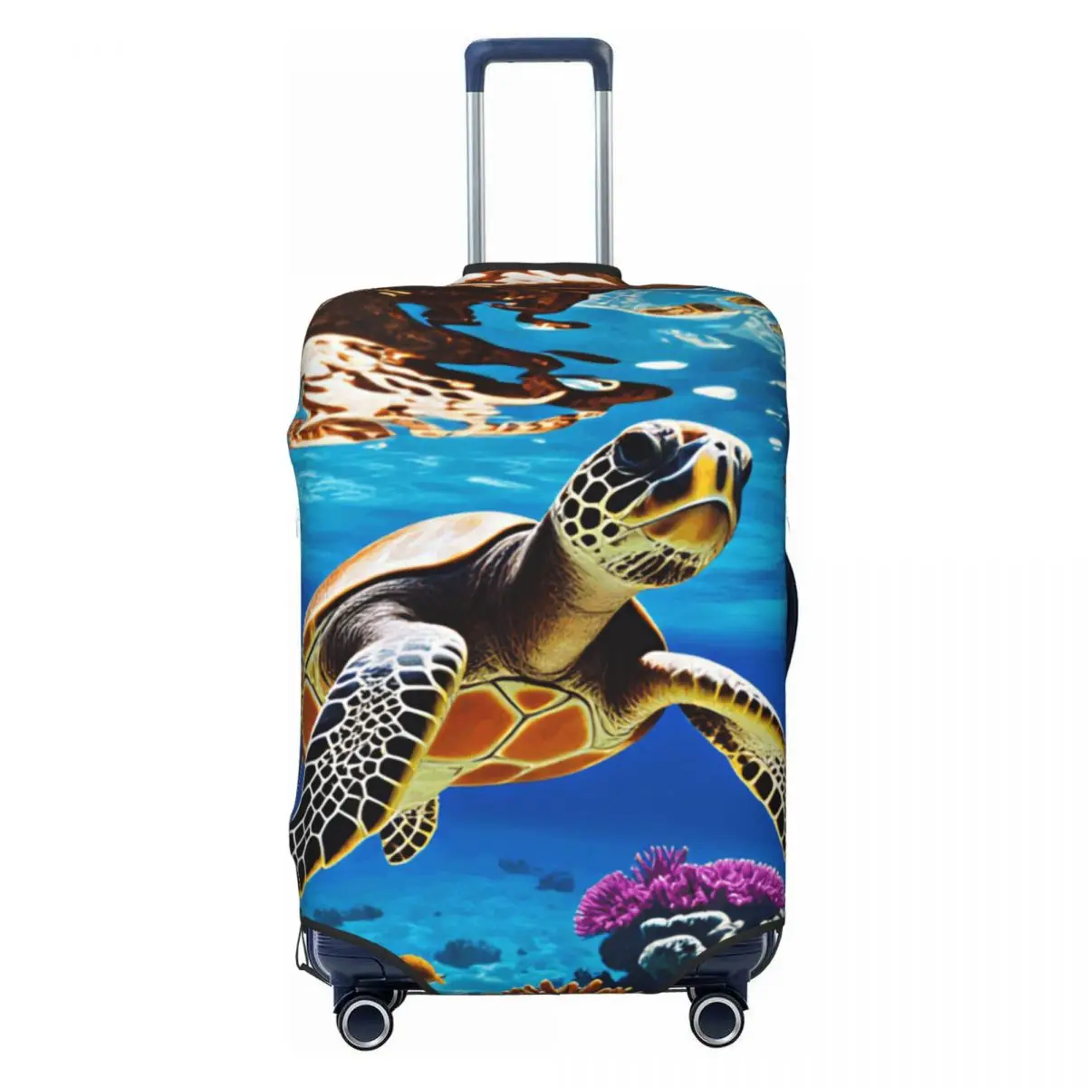 Funny Reflection Coral Reef Sea Turtle Print Luggage Cover Protector Washable Travel Suitcase Covers