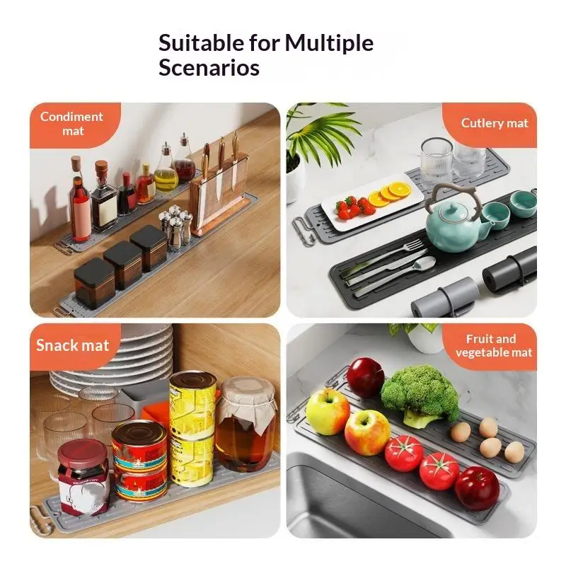 1Pcs Long Strip Heat Resistant Kitchen Countertop Tableware Cup Coaster Non-Slip Silicone Drying Mat Coffee Bar Accessories