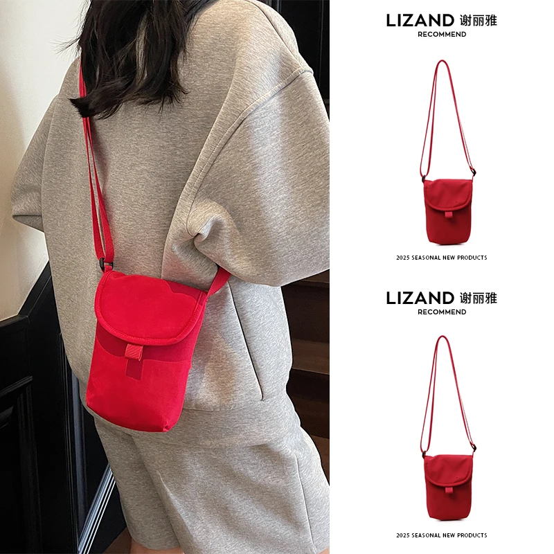 

Trendy Casual Crossbody Phone Bag for Women Red Fashionable Shoulder Bag Spring Summer New Style Canvas Bucket Shape Magnetic...