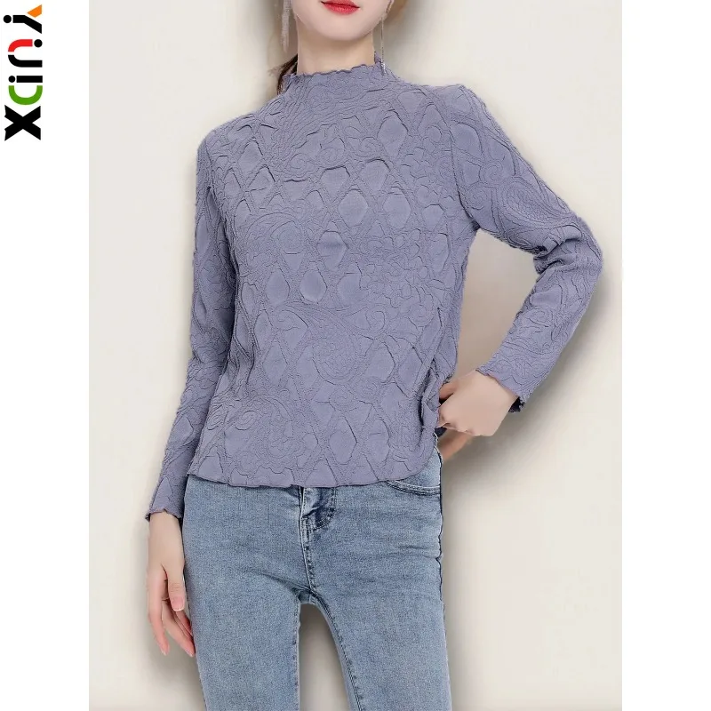 

YUDX Miyake Fashion Pleated Design Women's Tops Long Sleeves Solid Color Versatile T-shirt 2024 Spring Casual New Clothing