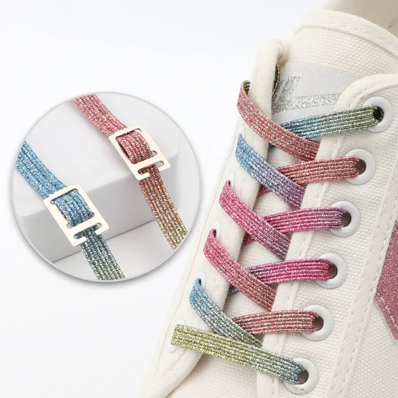 1Pair Gradient Glitter Flat Shoelaces Shiny Metallic Sparkling Shoe Laces for Sneakers Casual Board Shoes Decorative Shoestrings
