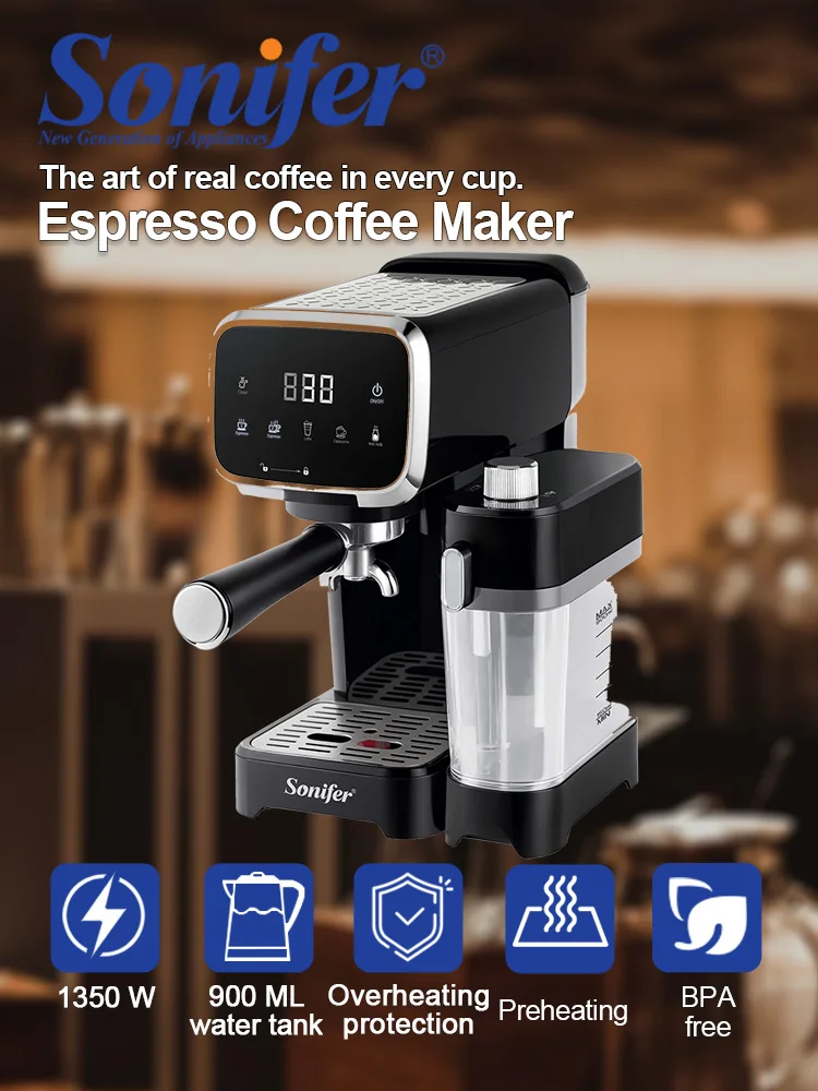 Espresso Coffee Machine Sonifer SF-3599 1350W Touch Screen Automatic Milk Frother Latte Cappuccino Maker Home Coffee