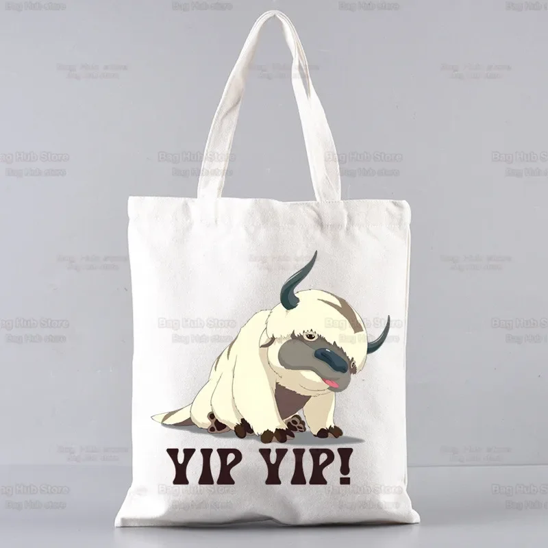 Appa YIP YIP Cartoon Canvas Shoulder Tote Bag Handbags Avatar The Last Airbender Eco Reusable Shopping Bag Vintage Ulzzang Bags