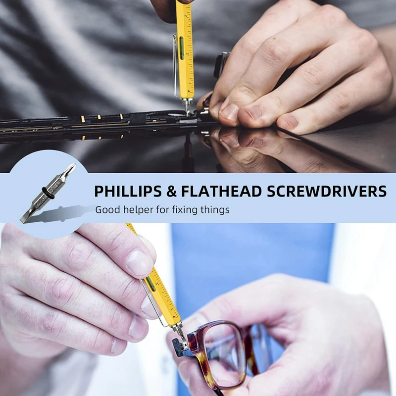 Bolígrafo multiherramienta, Gadgets geniales, bolígrafo novedoso con lápiz óptico, nivel, reglas, destornilladores, regalos de cumpleaños Para papá y marido, fácil de instalar