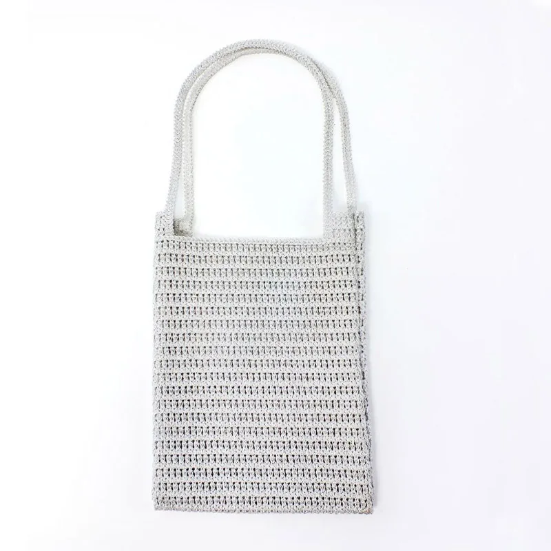 Fashionable ladies' multi-functional small silver bag luxury designer silver net woven small mixed material large capacity hand