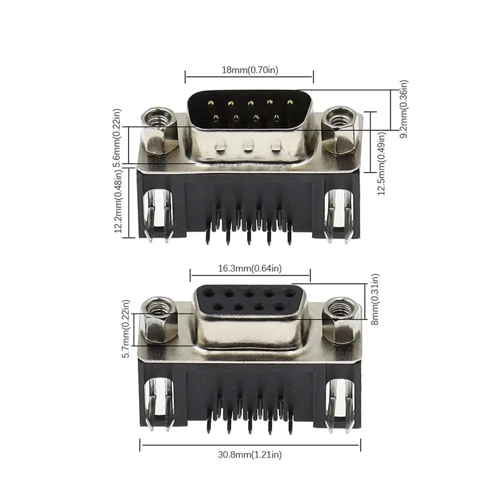 DB9 Female Male 9Pin Connector RS232 Connector 90-degree Bent Needle DR-9S PCB Connector