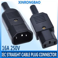 16A 250V IEC Straight Cable Plug Connector C13 C14 Female Male Plug Rewirable Power Connector 3 Pin AC Socket Industrial Plug BK