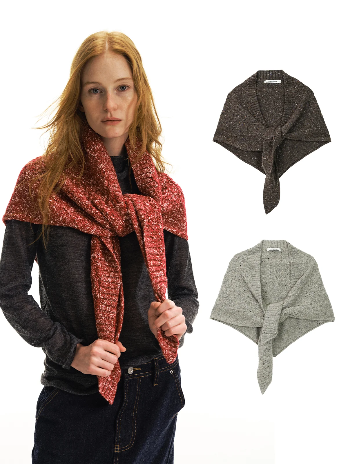 

Comfortable Wool Blend Triangular Scarf with Bow Tie Chunky Twist Flower Design Casual Sle for Men And Women Pure Color