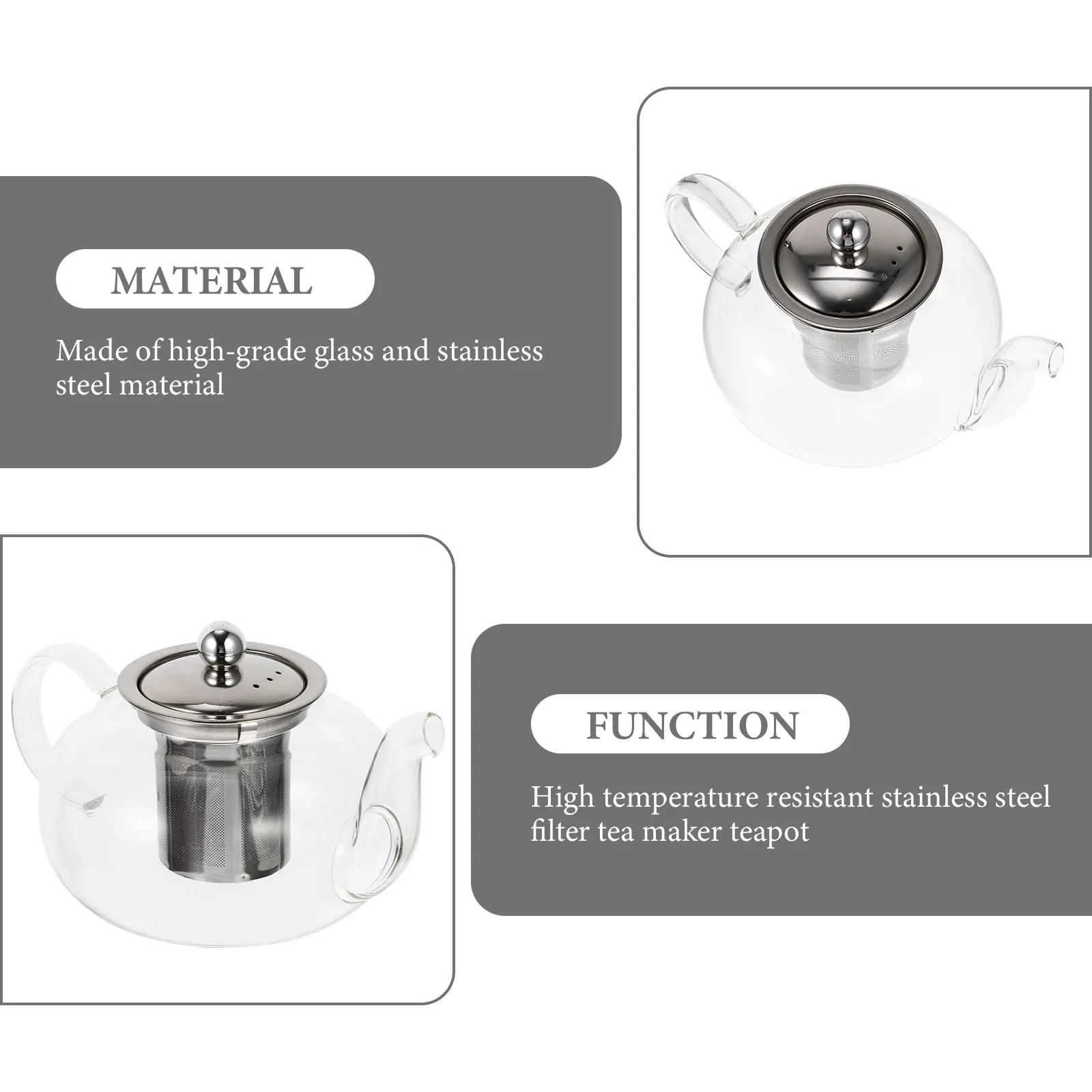 

Glass Teapot Stainless Steel Material Perfect for Loose-Leaf Standard Tea Bags Flowering Teas Convenient Kitchen