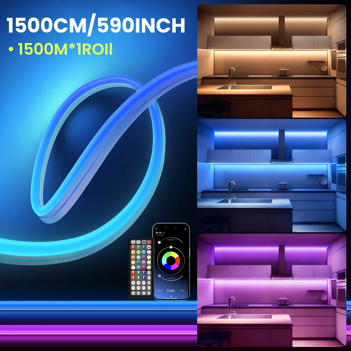 24V RGB LED-neonstriplampen met afstandsbediening APP en afstandsbediening, IP67 waterdichte doe-het-zelf flexibele muzieksynchronisatie touwlamp voor slaapkamer buitenshuis